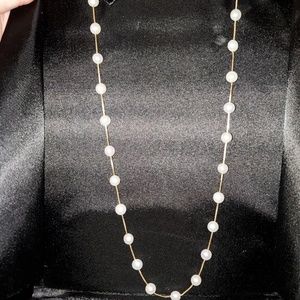 NWOT 14K gold pearl station necklace